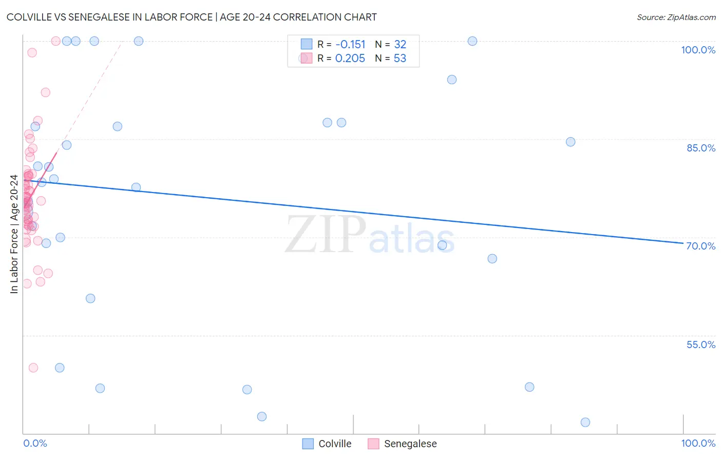 Colville vs Senegalese In Labor Force | Age 20-24