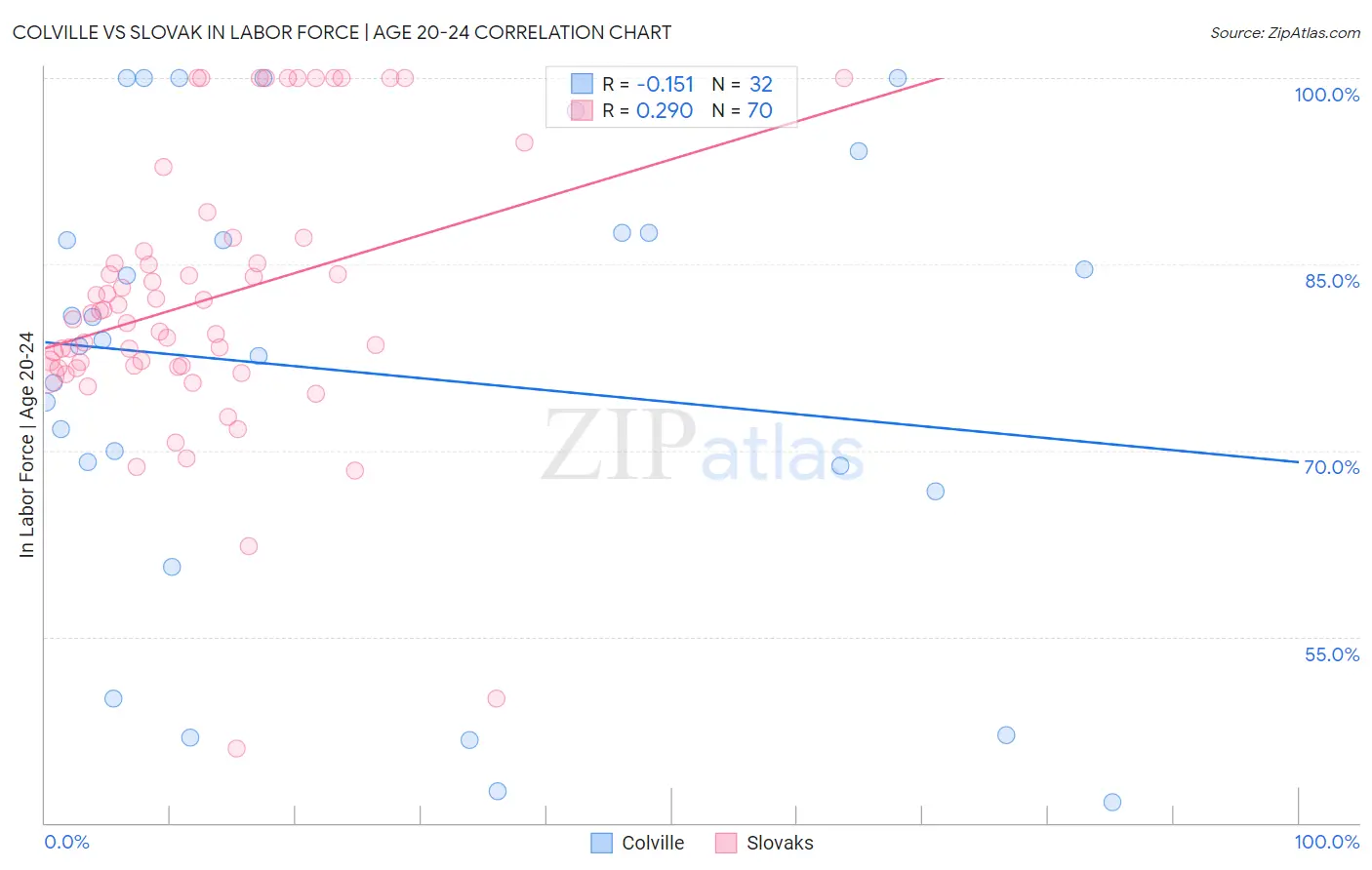 Colville vs Slovak In Labor Force | Age 20-24