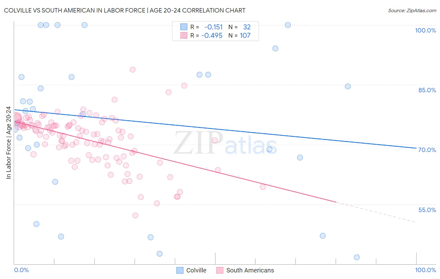 Colville vs South American In Labor Force | Age 20-24