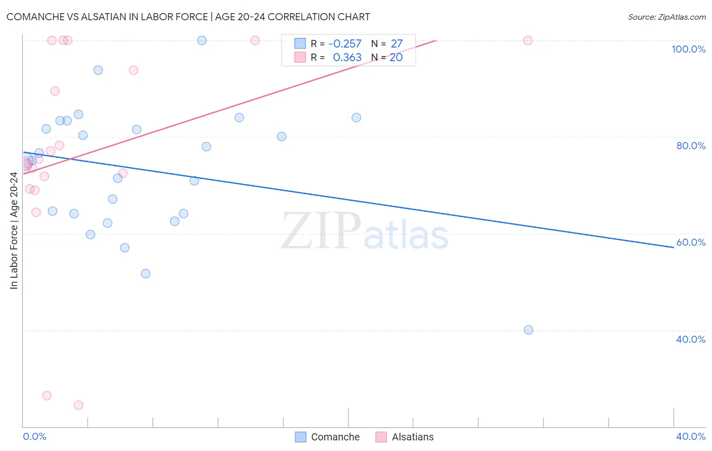 Comanche vs Alsatian In Labor Force | Age 20-24
