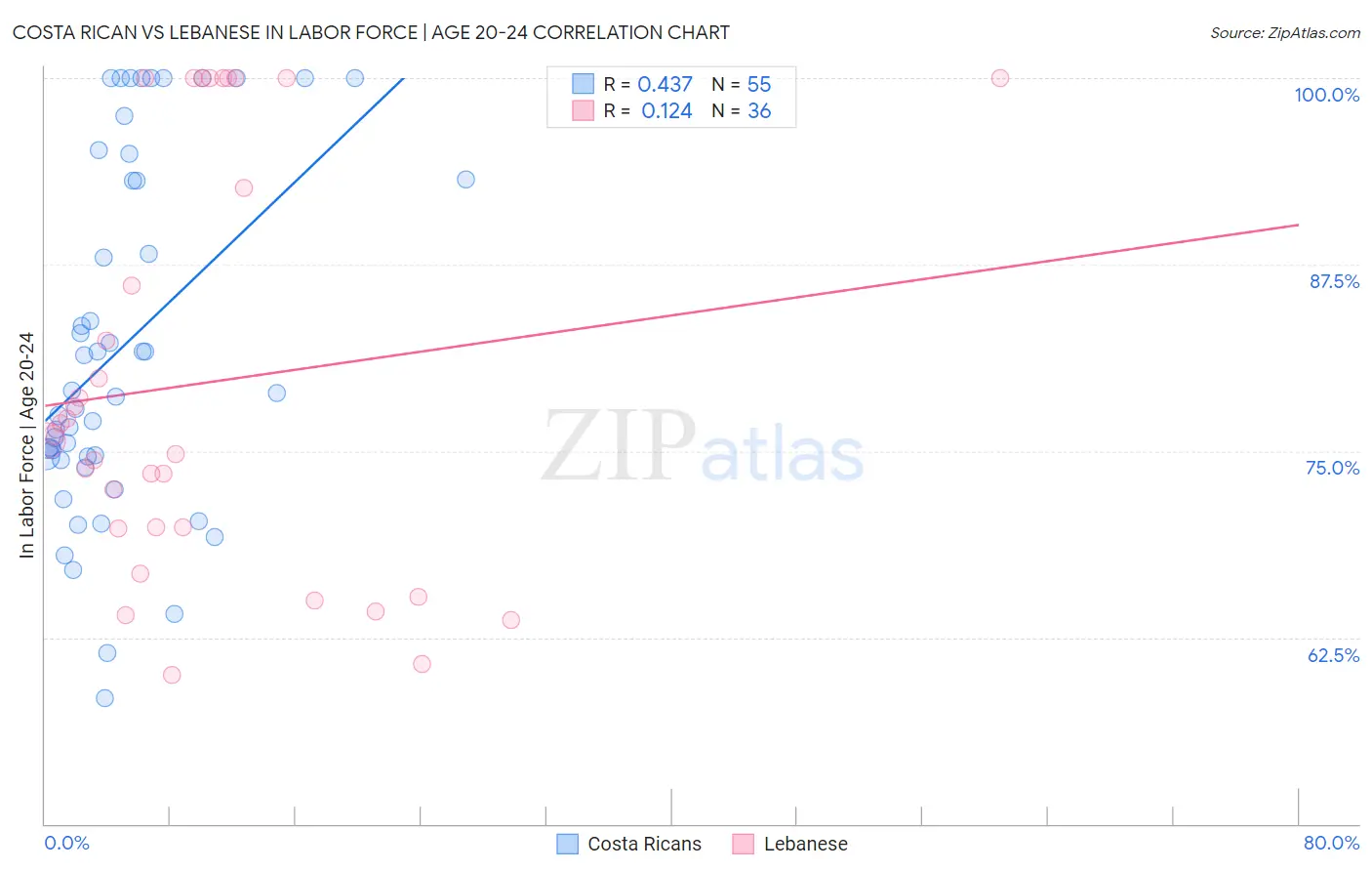 Costa Rican vs Lebanese In Labor Force | Age 20-24