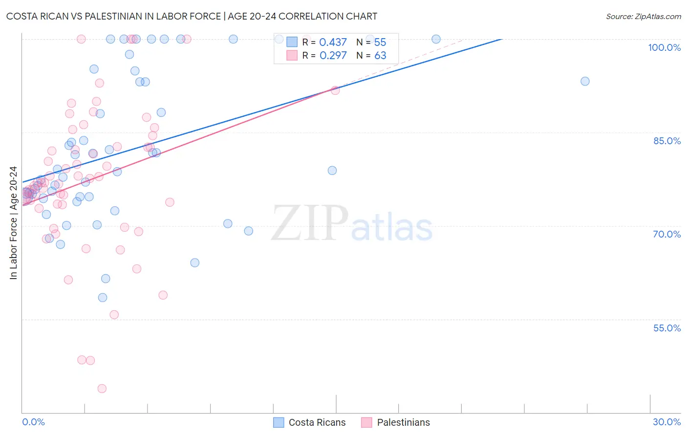 Costa Rican vs Palestinian In Labor Force | Age 20-24