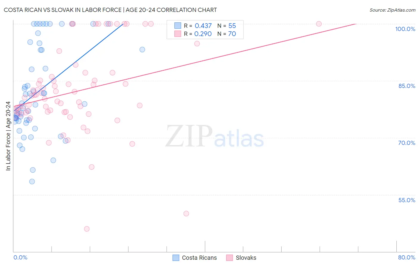 Costa Rican vs Slovak In Labor Force | Age 20-24