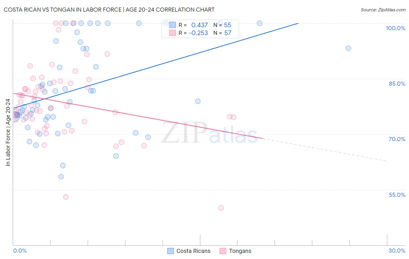 Costa Rican vs Tongan In Labor Force | Age 20-24