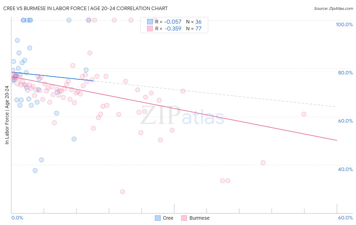 Cree vs Burmese In Labor Force | Age 20-24