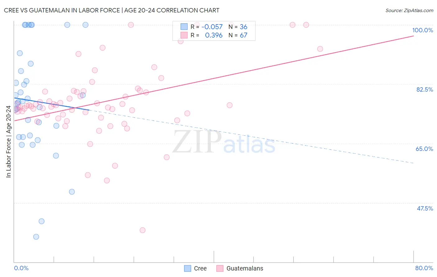 Cree vs Guatemalan In Labor Force | Age 20-24