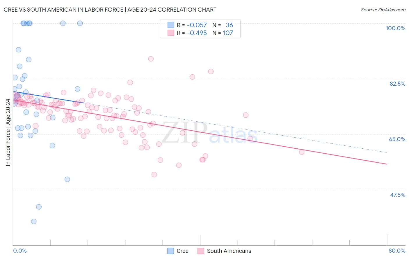 Cree vs South American In Labor Force | Age 20-24