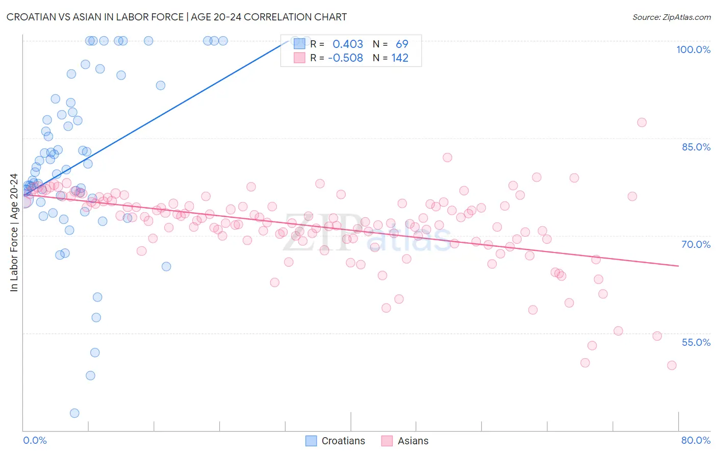 Croatian vs Asian In Labor Force | Age 20-24