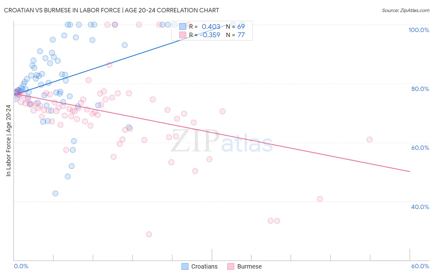 Croatian vs Burmese In Labor Force | Age 20-24