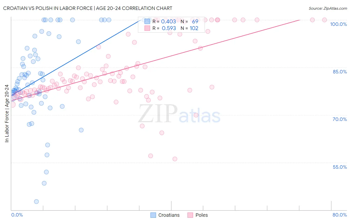 Croatian vs Polish In Labor Force | Age 20-24