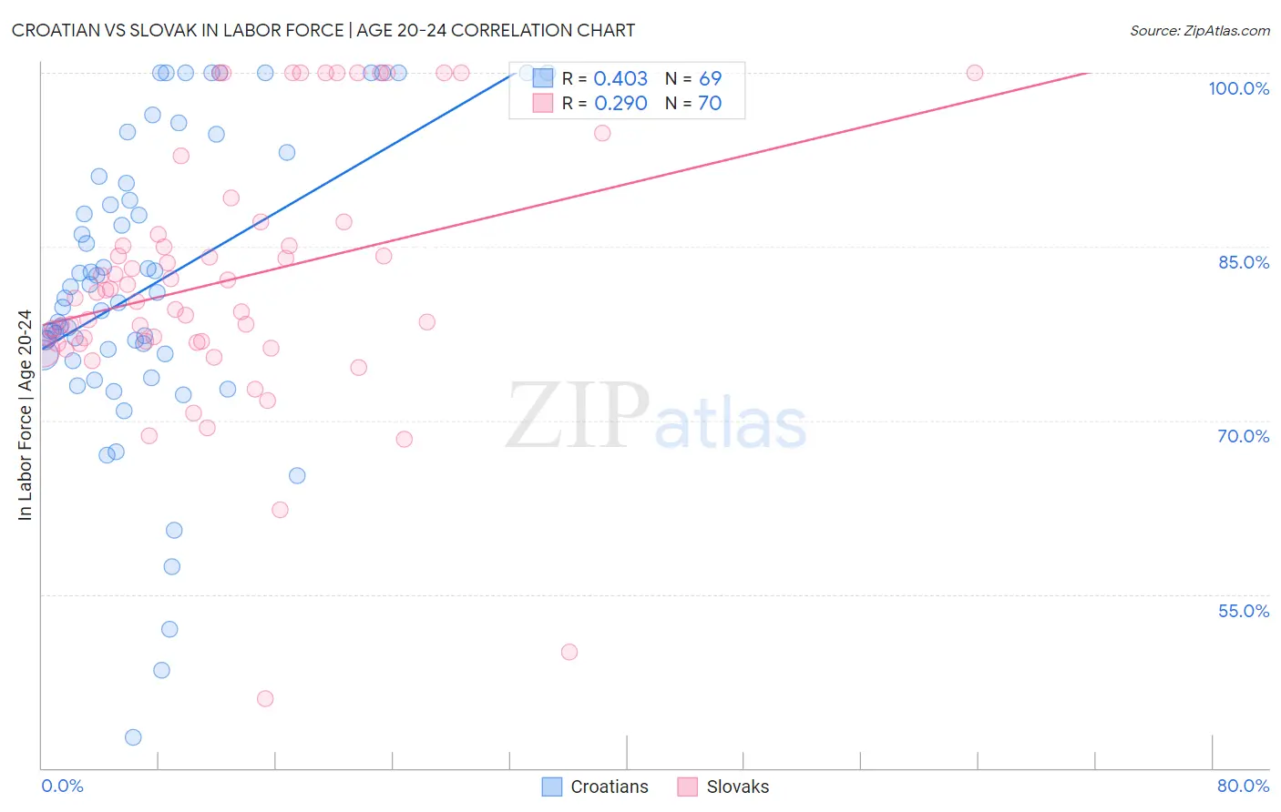 Croatian vs Slovak In Labor Force | Age 20-24