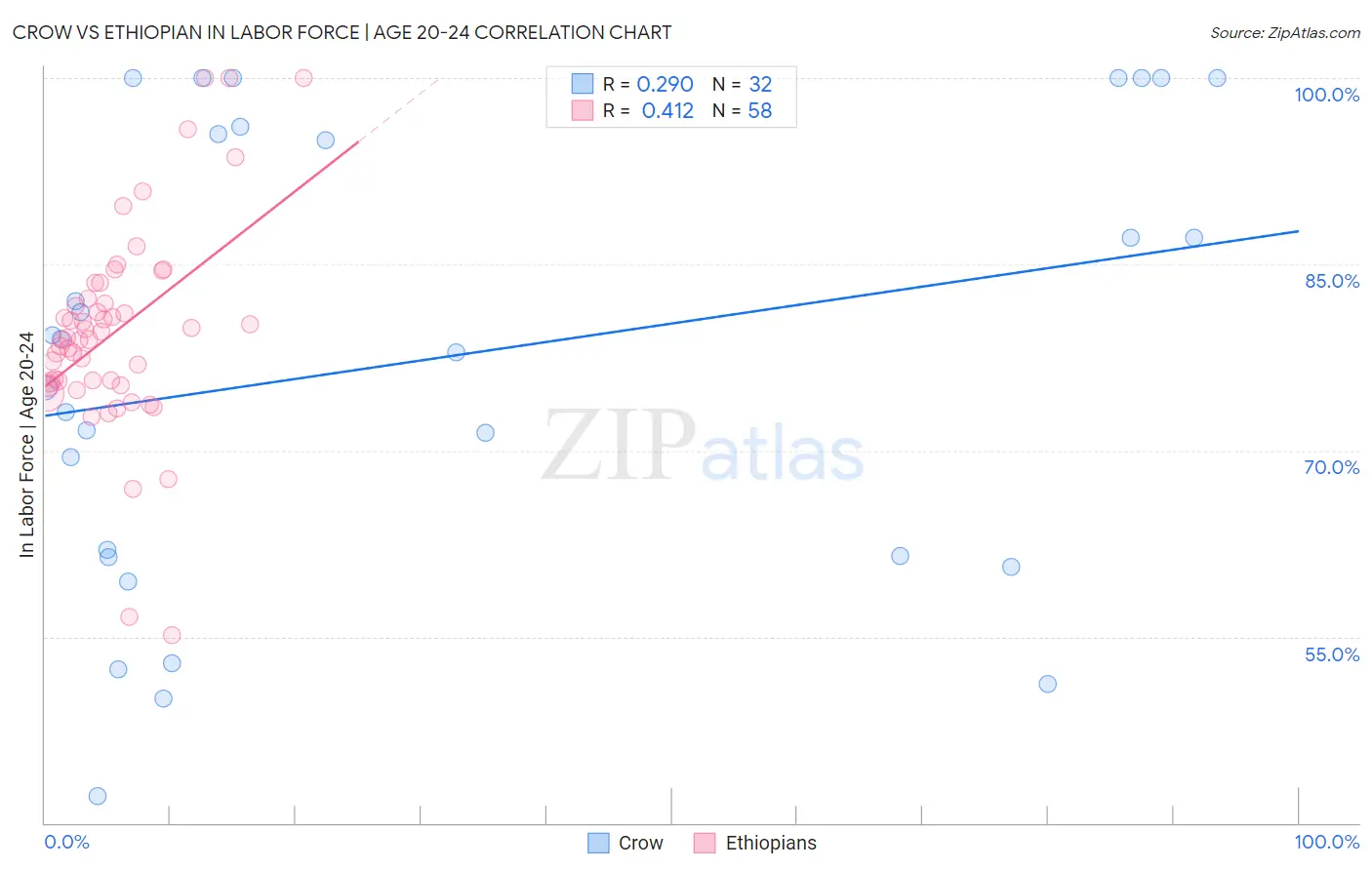 Crow vs Ethiopian In Labor Force | Age 20-24