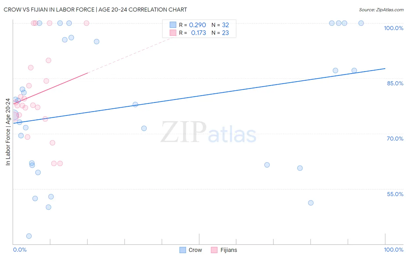 Crow vs Fijian In Labor Force | Age 20-24