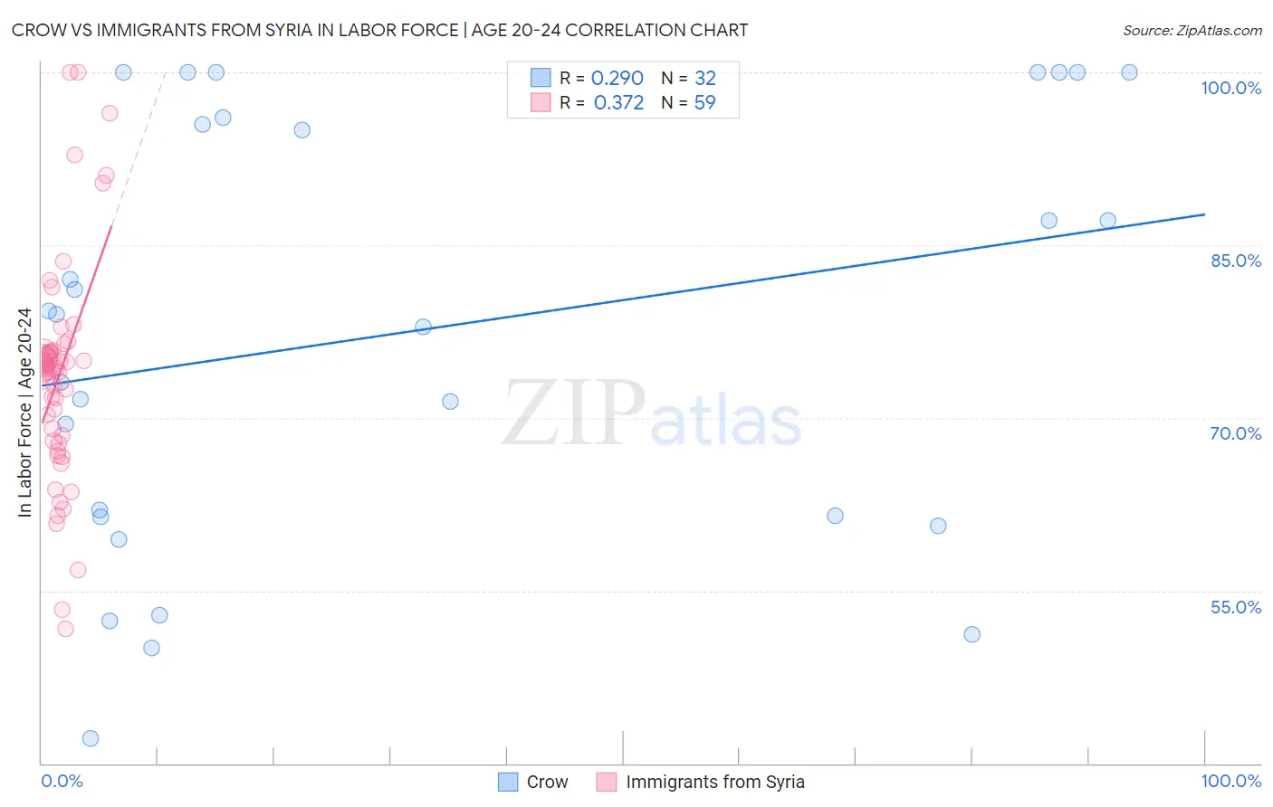 Crow vs Immigrants from Syria In Labor Force | Age 20-24