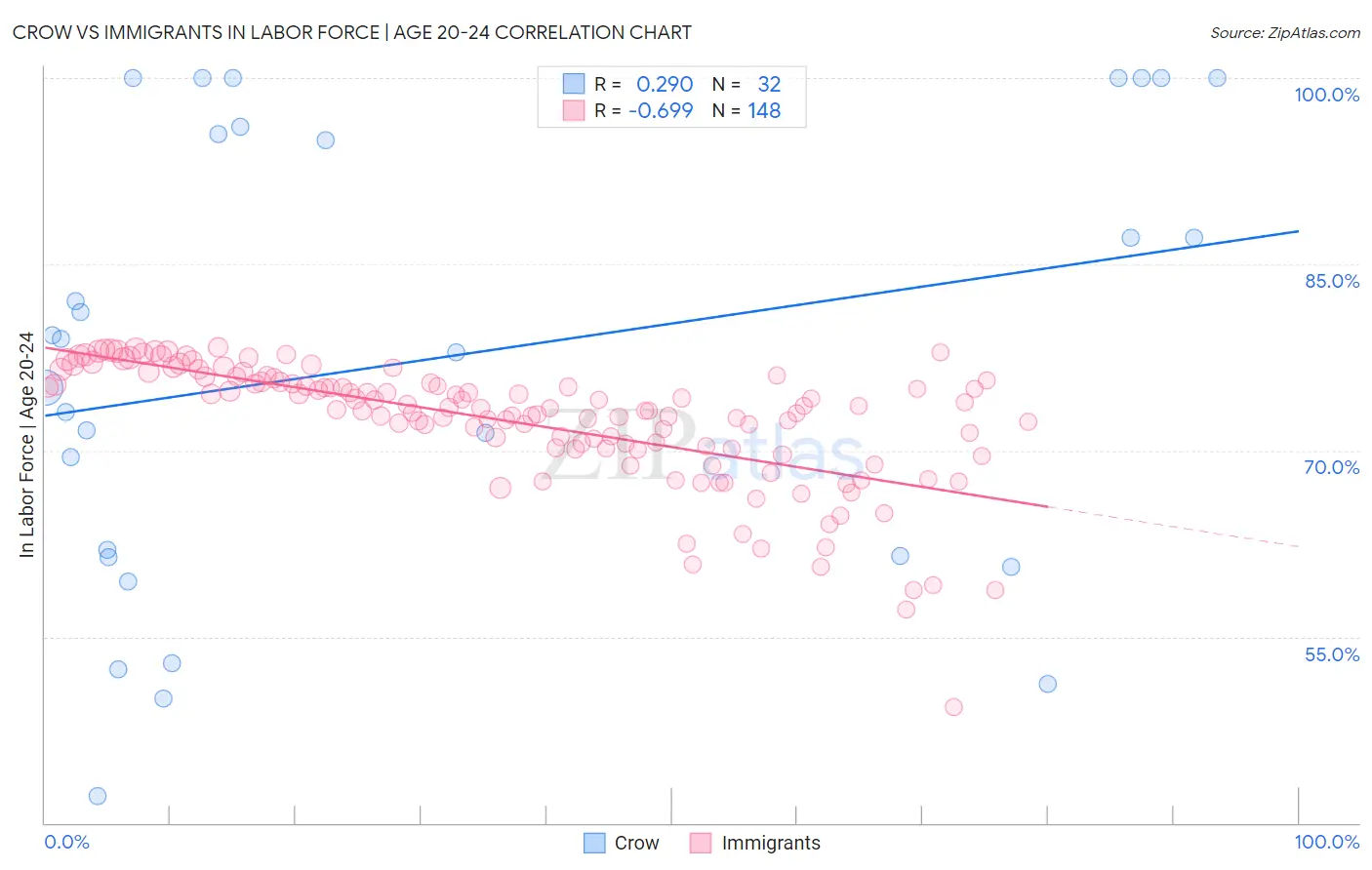 Crow vs Immigrants In Labor Force | Age 20-24