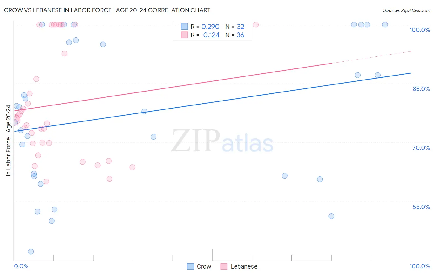 Crow vs Lebanese In Labor Force | Age 20-24