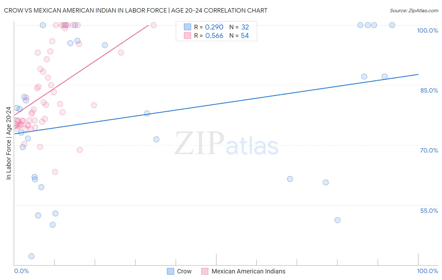 Crow vs Mexican American Indian In Labor Force | Age 20-24