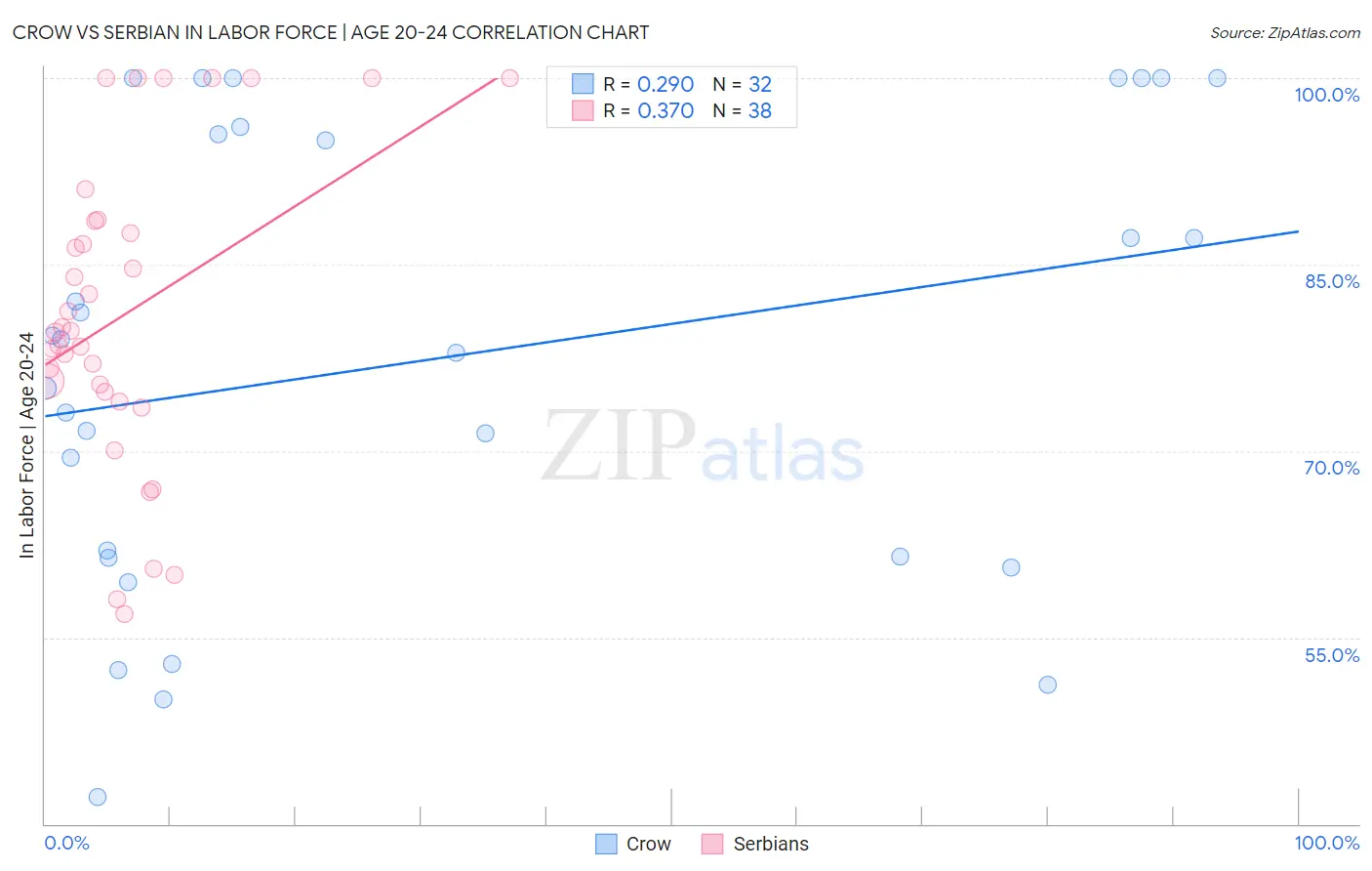 Crow vs Serbian In Labor Force | Age 20-24