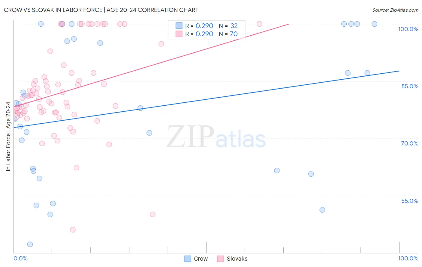 Crow vs Slovak In Labor Force | Age 20-24