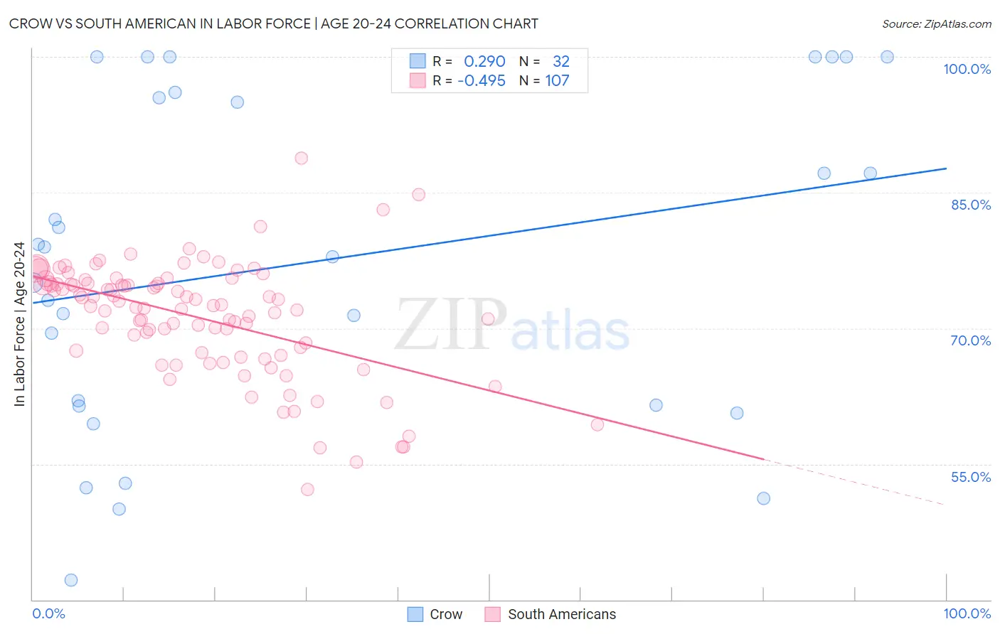 Crow vs South American In Labor Force | Age 20-24