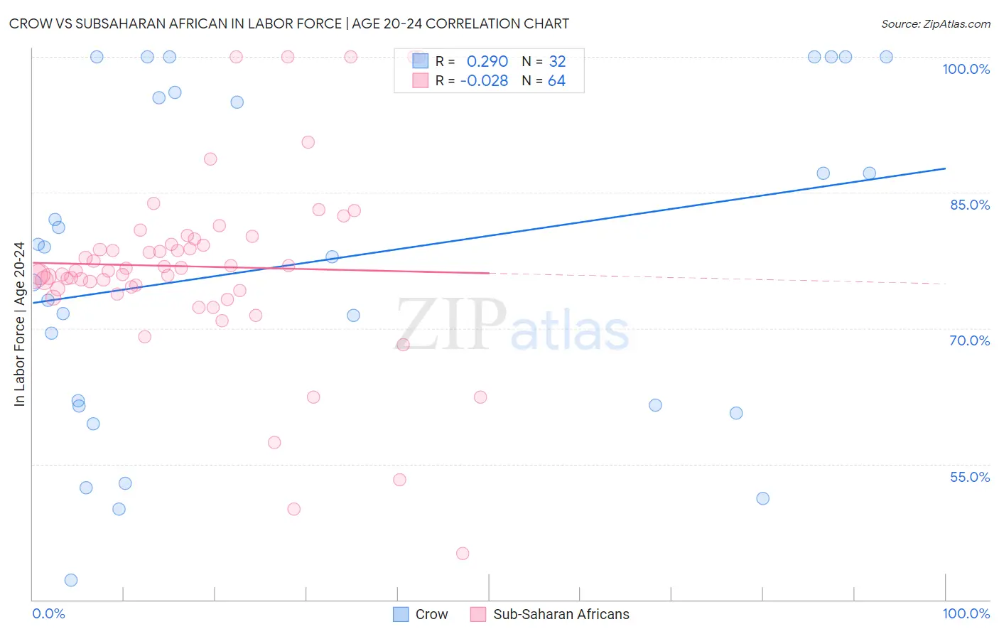 Crow vs Subsaharan African In Labor Force | Age 20-24