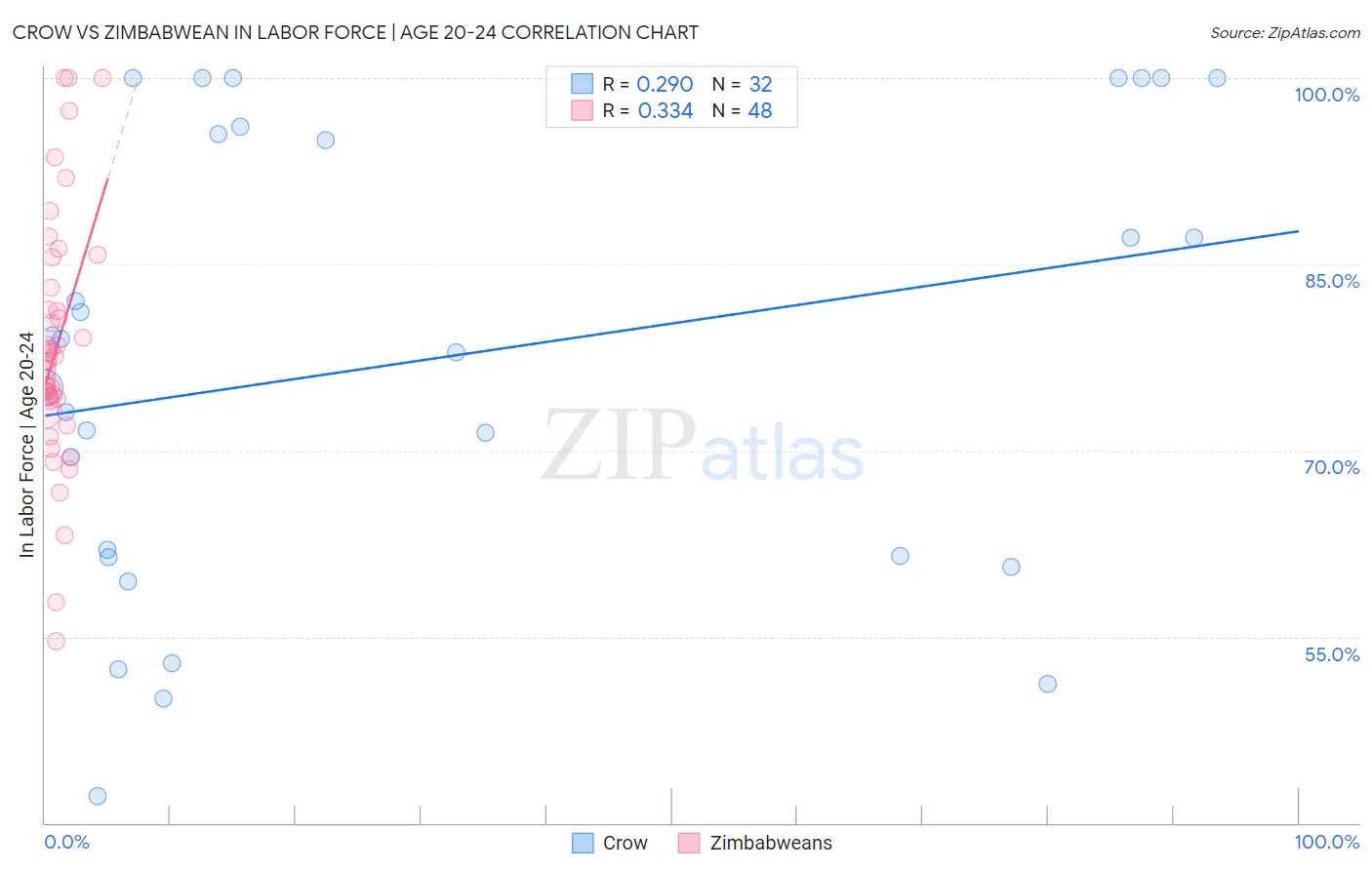 Crow vs Zimbabwean In Labor Force | Age 20-24