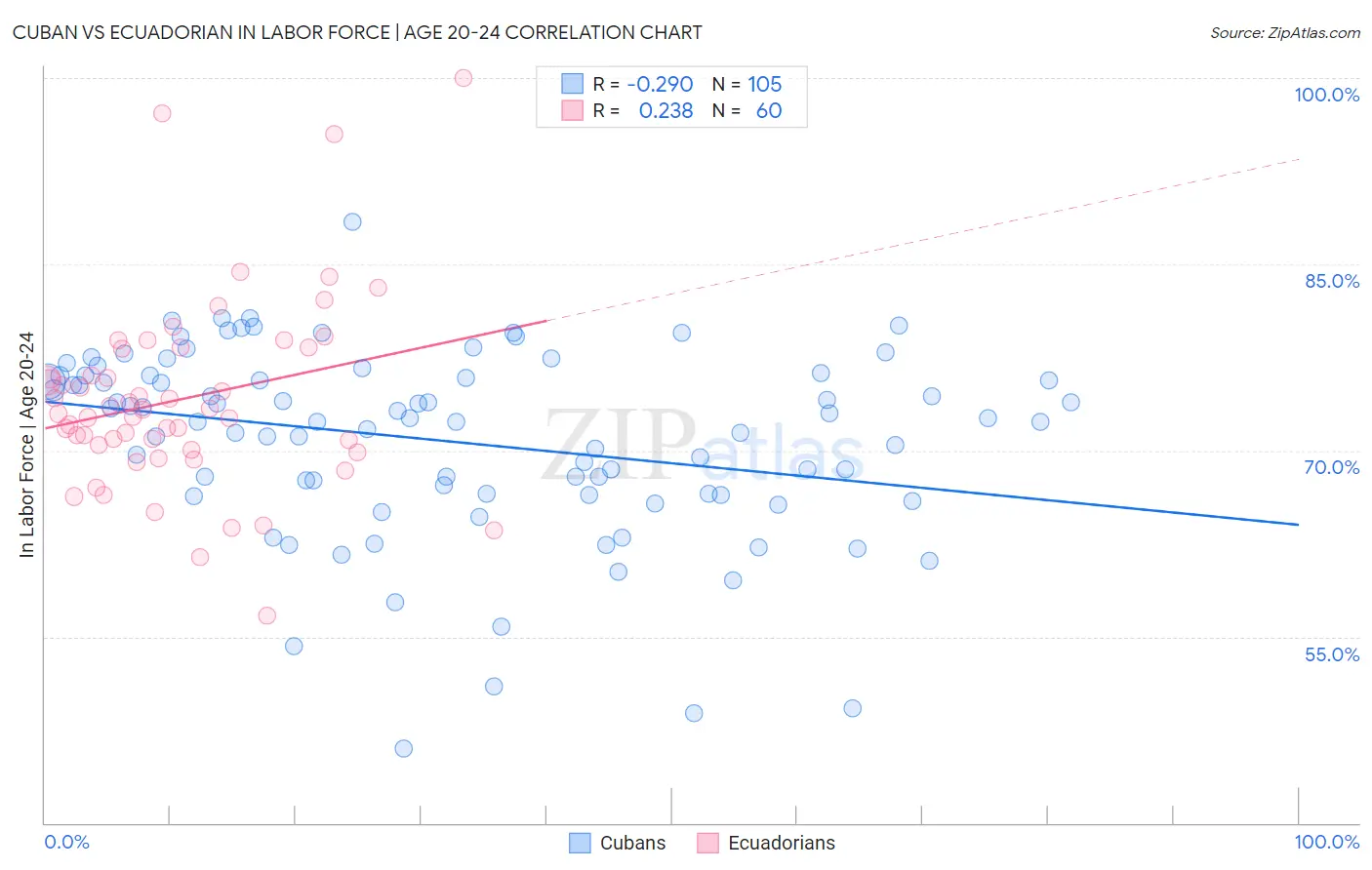 Cuban vs Ecuadorian In Labor Force | Age 20-24