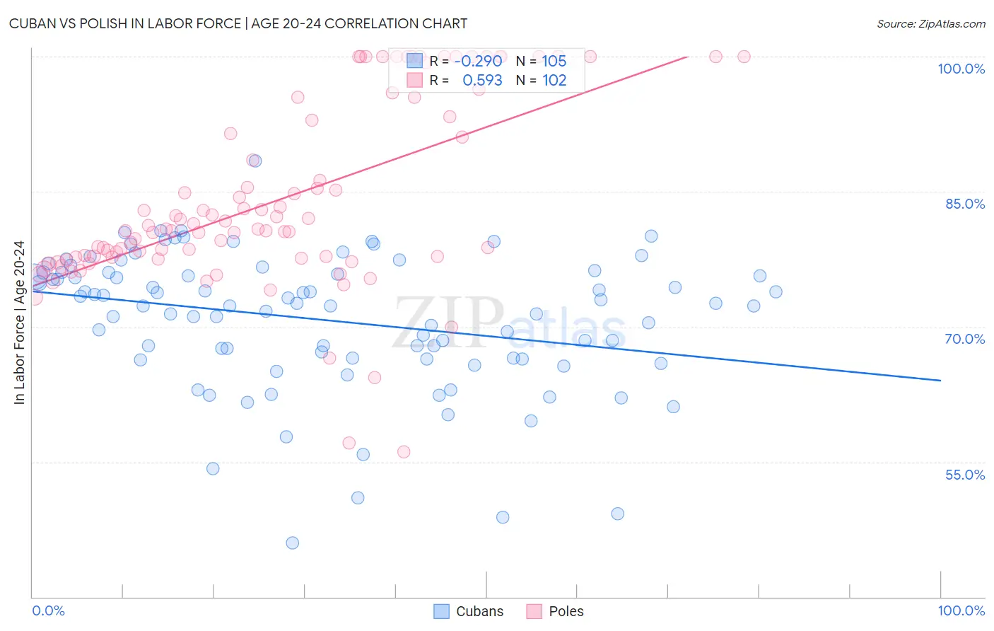 Cuban vs Polish In Labor Force | Age 20-24