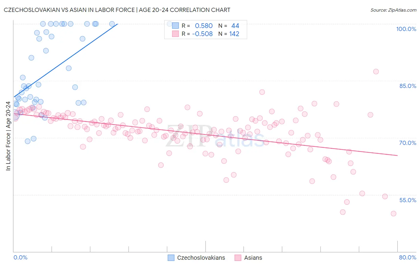 Czechoslovakian vs Asian In Labor Force | Age 20-24