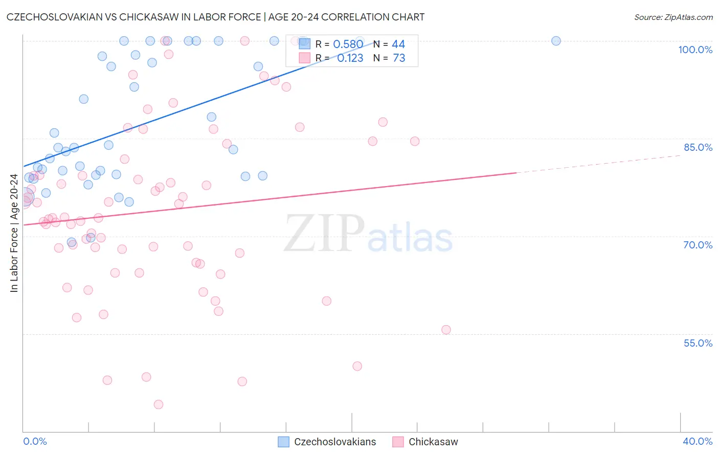 Czechoslovakian vs Chickasaw In Labor Force | Age 20-24