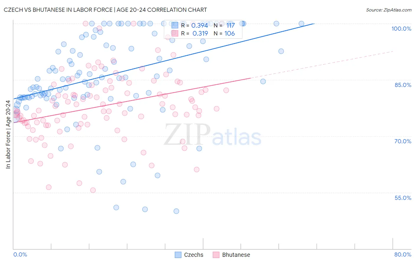 Czech vs Bhutanese In Labor Force | Age 20-24