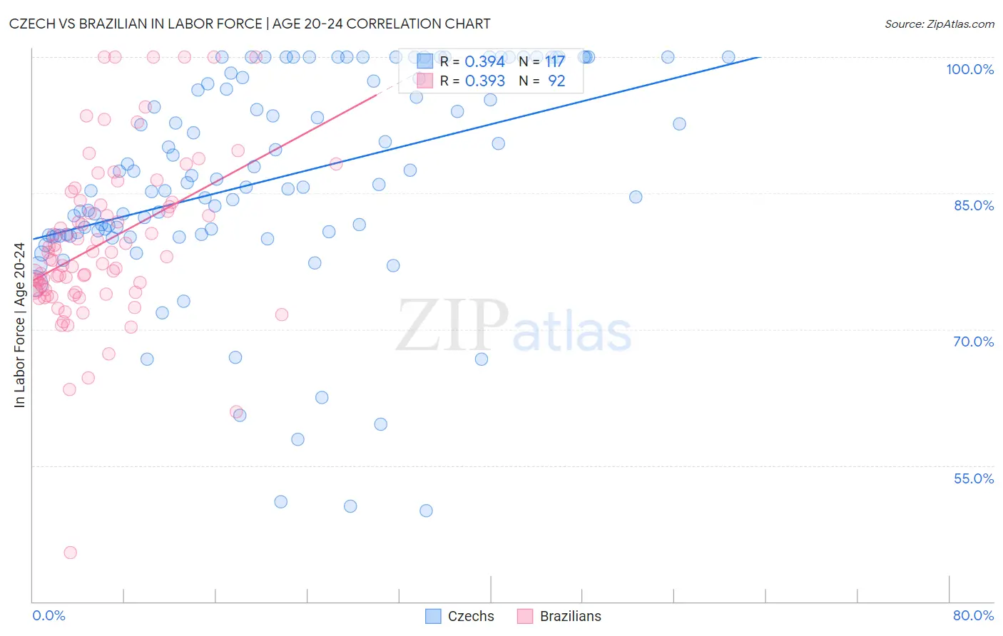 Czech vs Brazilian In Labor Force | Age 20-24