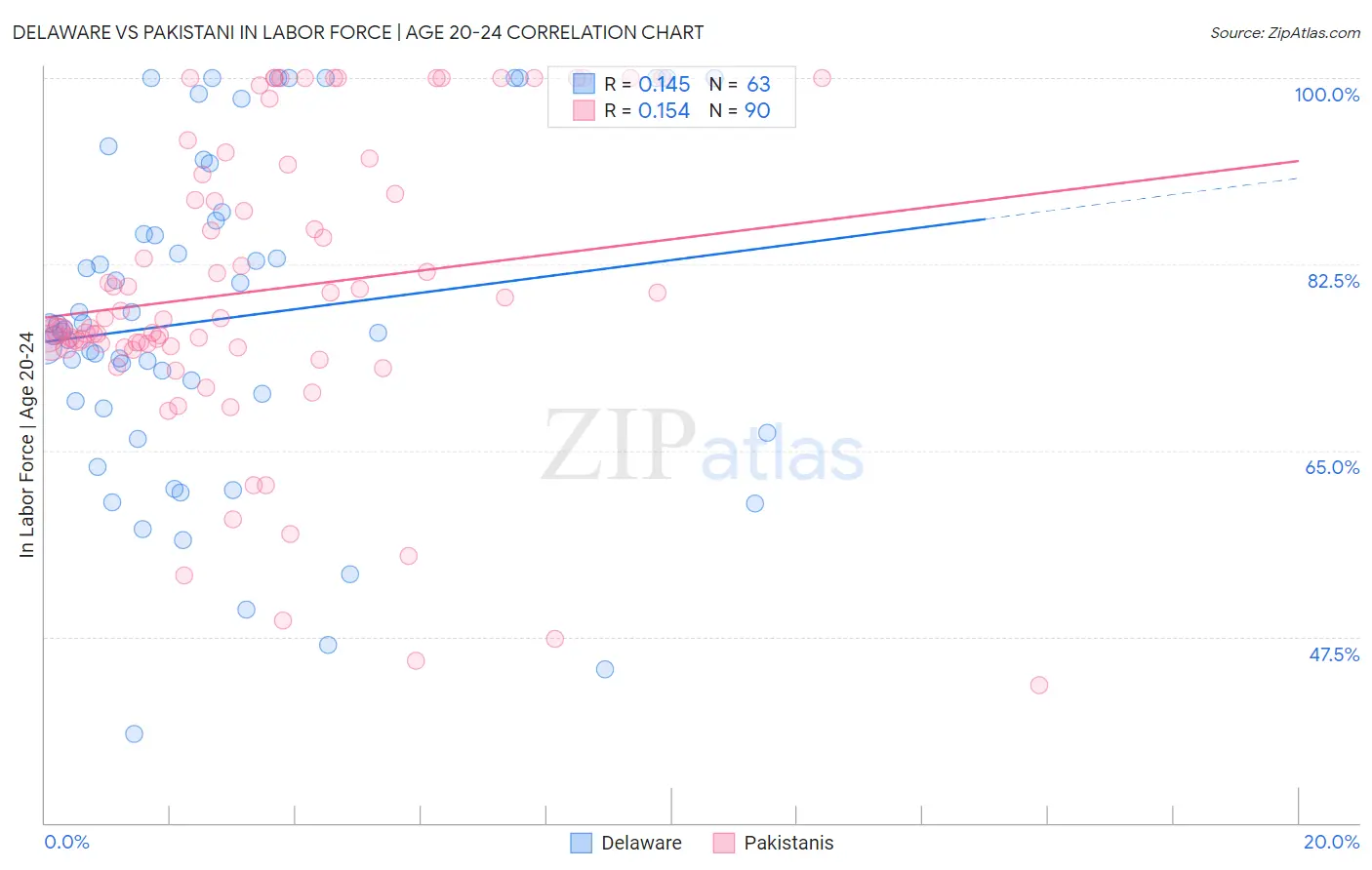 Delaware vs Pakistani In Labor Force | Age 20-24