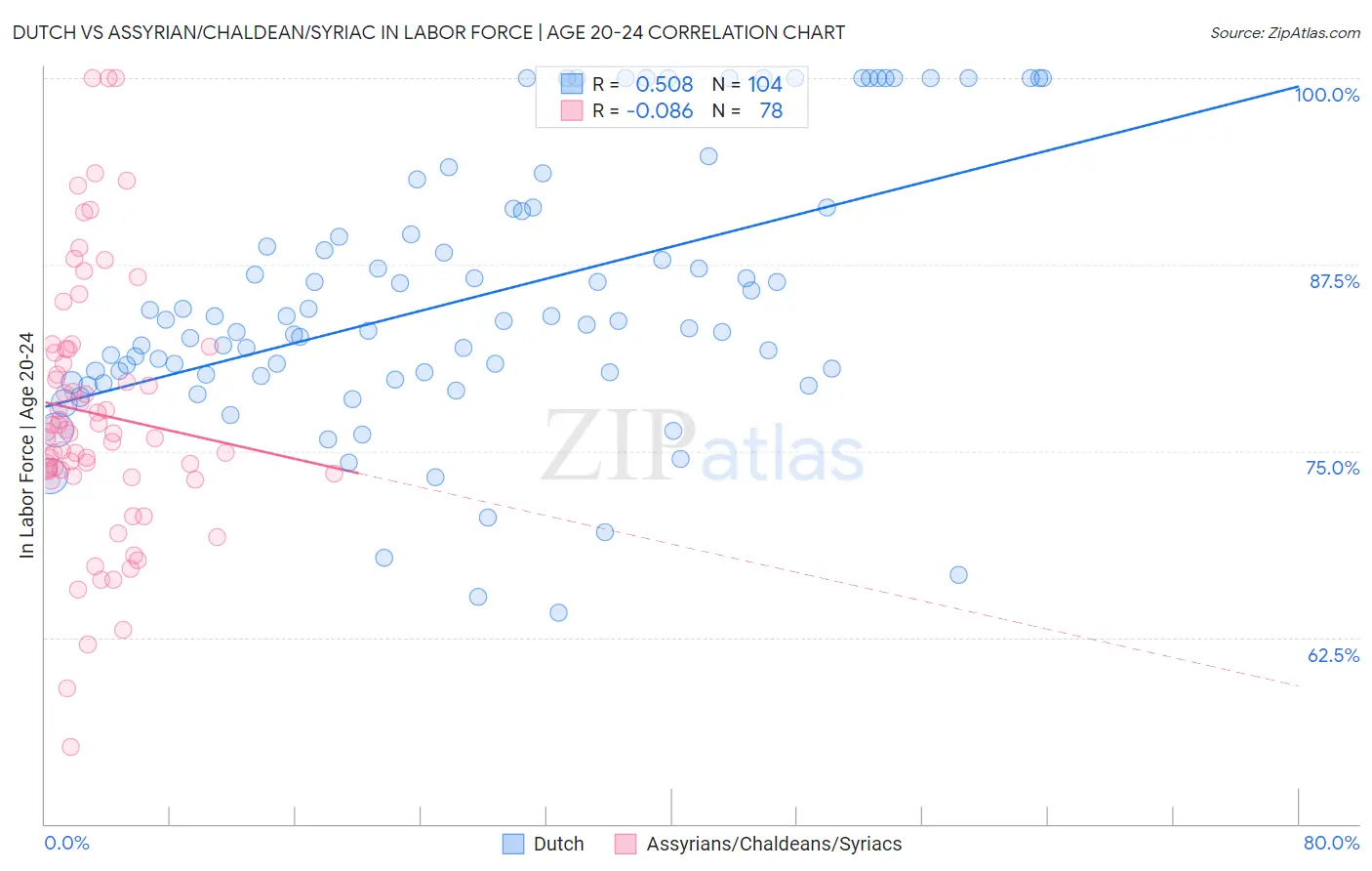 Dutch vs Assyrian/Chaldean/Syriac In Labor Force | Age 20-24