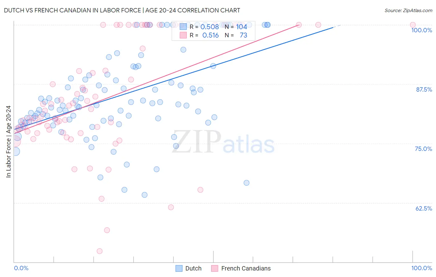 Dutch vs French Canadian In Labor Force | Age 20-24