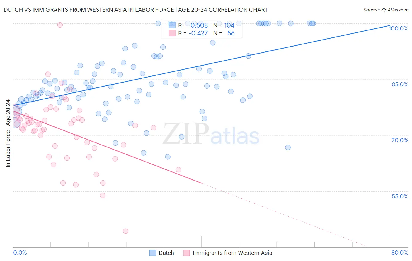 Dutch vs Immigrants from Western Asia In Labor Force | Age 20-24