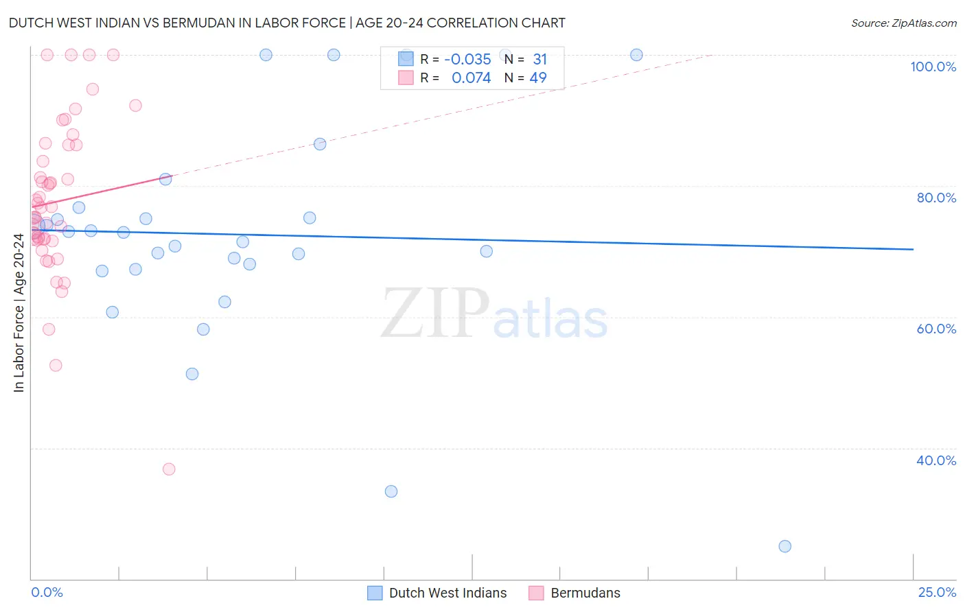 Dutch West Indian vs Bermudan In Labor Force | Age 20-24
