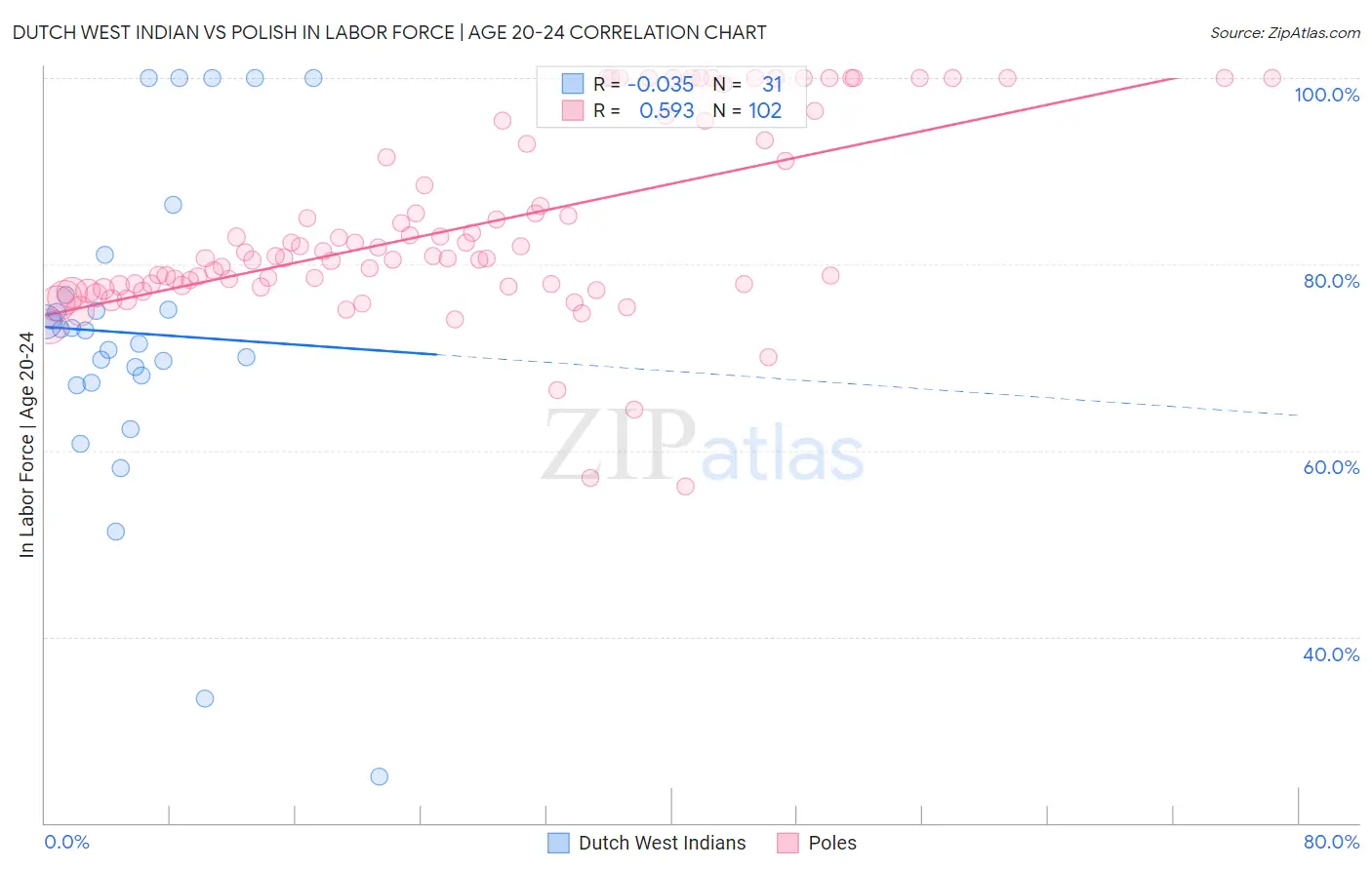 Dutch West Indian vs Polish In Labor Force | Age 20-24