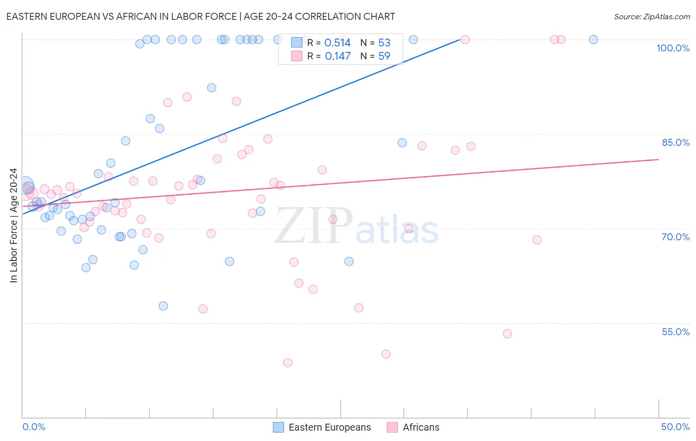 Eastern European vs African In Labor Force | Age 20-24