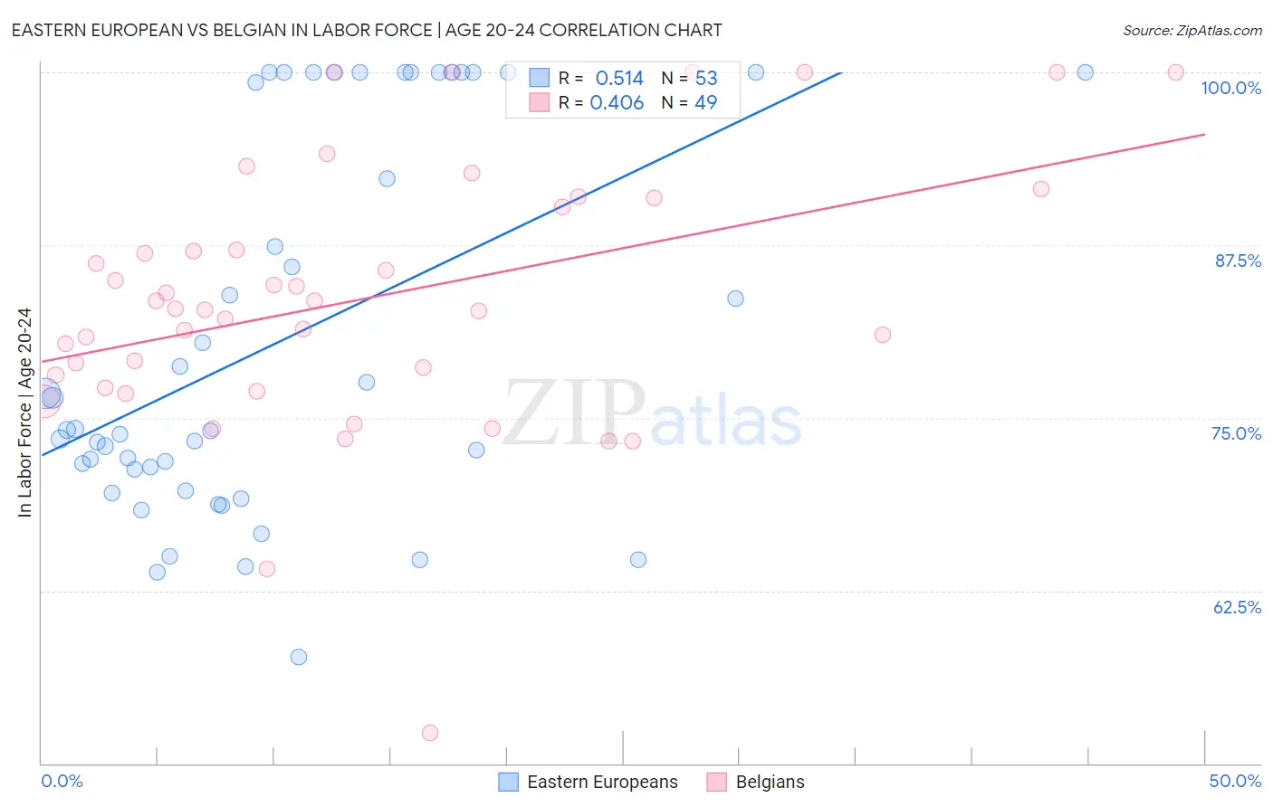 Eastern European vs Belgian In Labor Force | Age 20-24