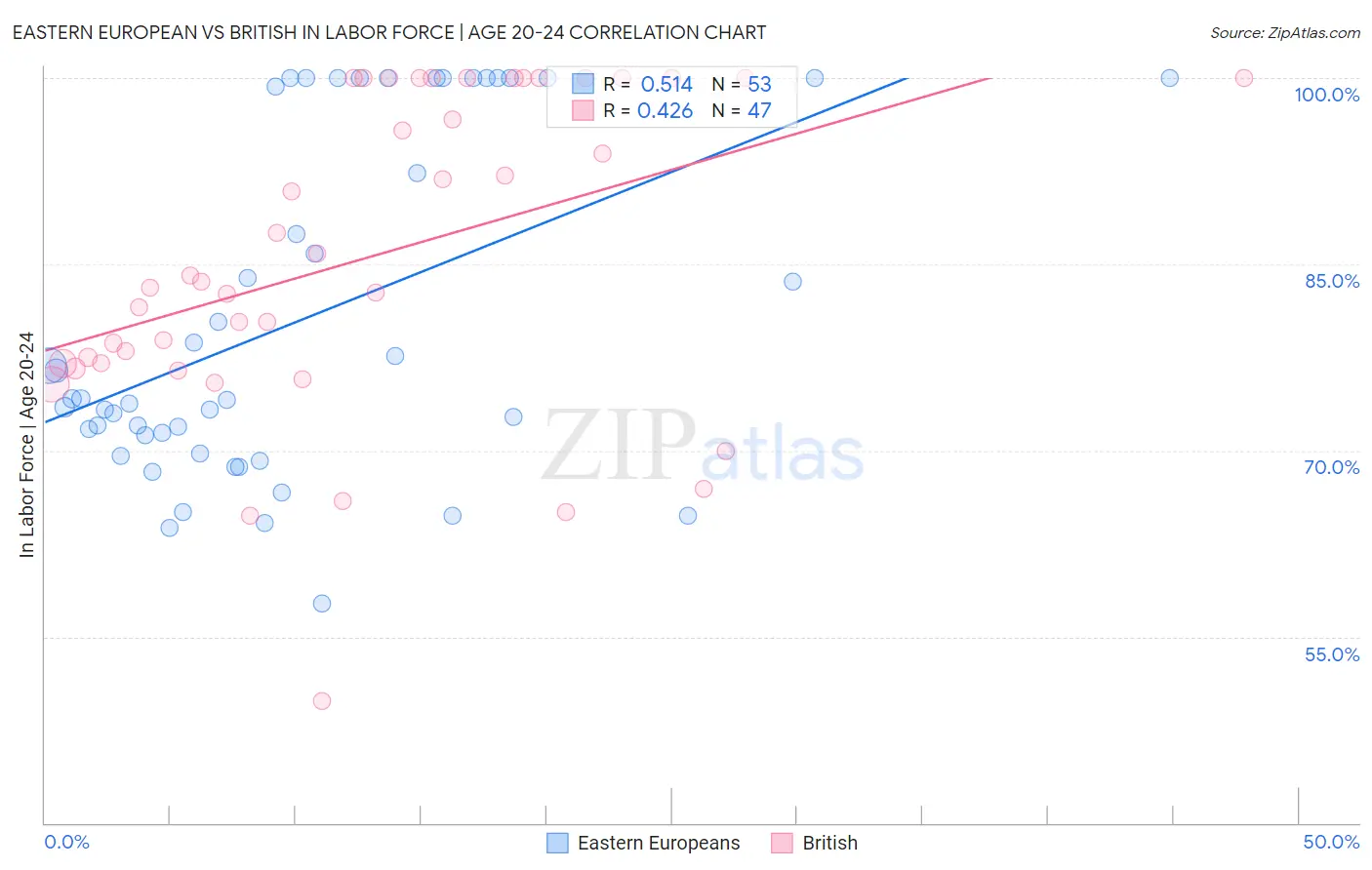 Eastern European vs British In Labor Force | Age 20-24