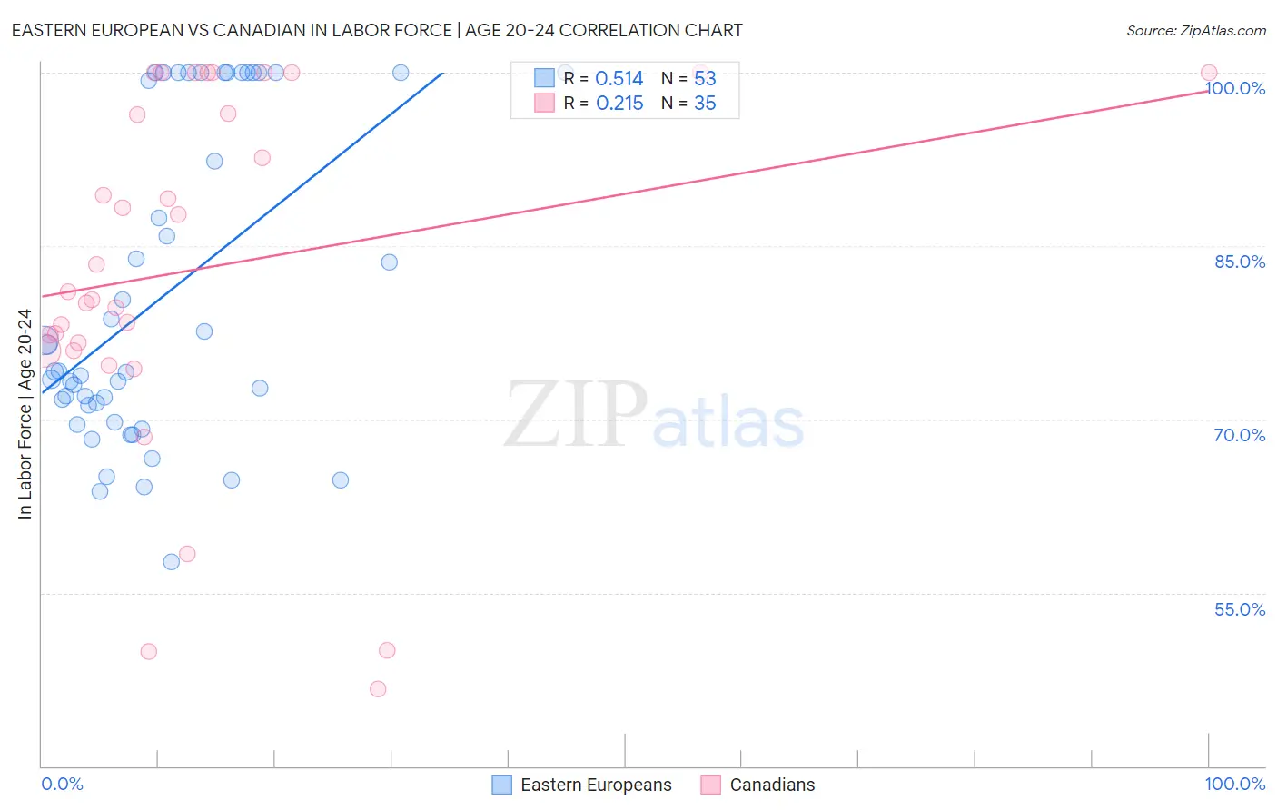 Eastern European vs Canadian In Labor Force | Age 20-24