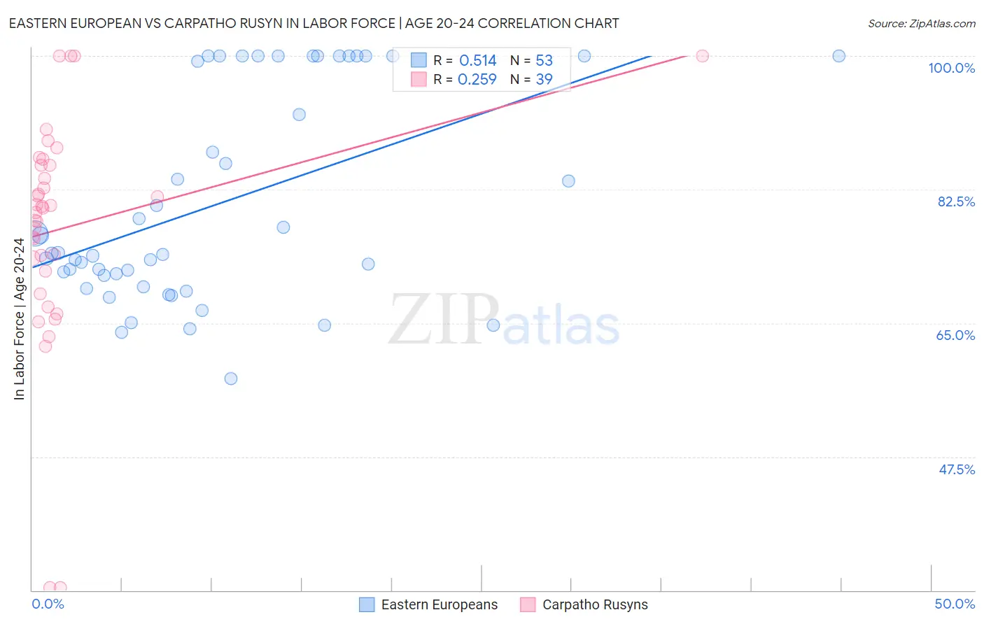 Eastern European vs Carpatho Rusyn In Labor Force | Age 20-24
