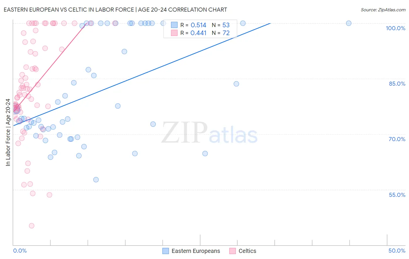 Eastern European vs Celtic In Labor Force | Age 20-24