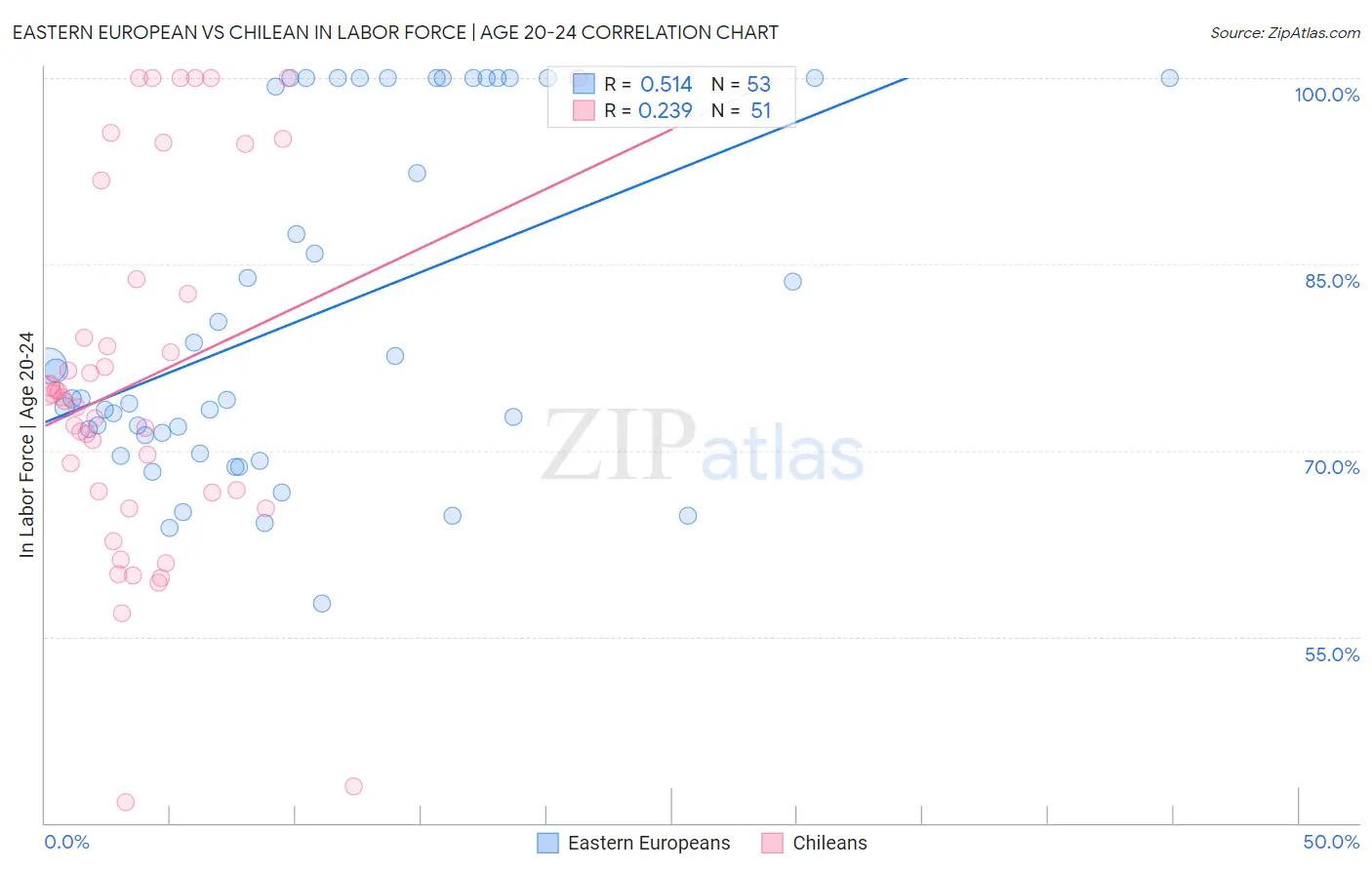 Eastern European vs Chilean In Labor Force | Age 20-24