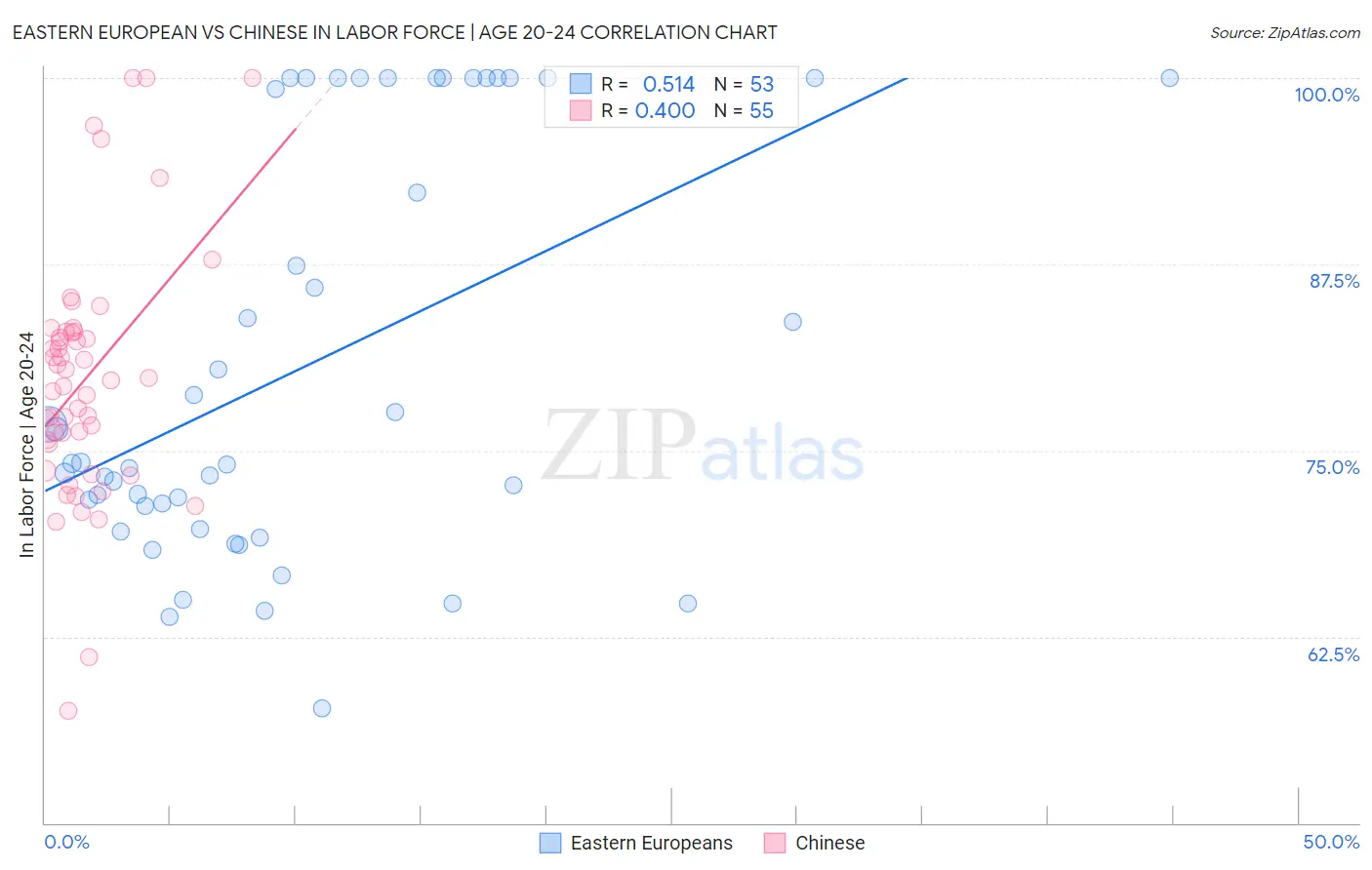 Eastern European vs Chinese In Labor Force | Age 20-24