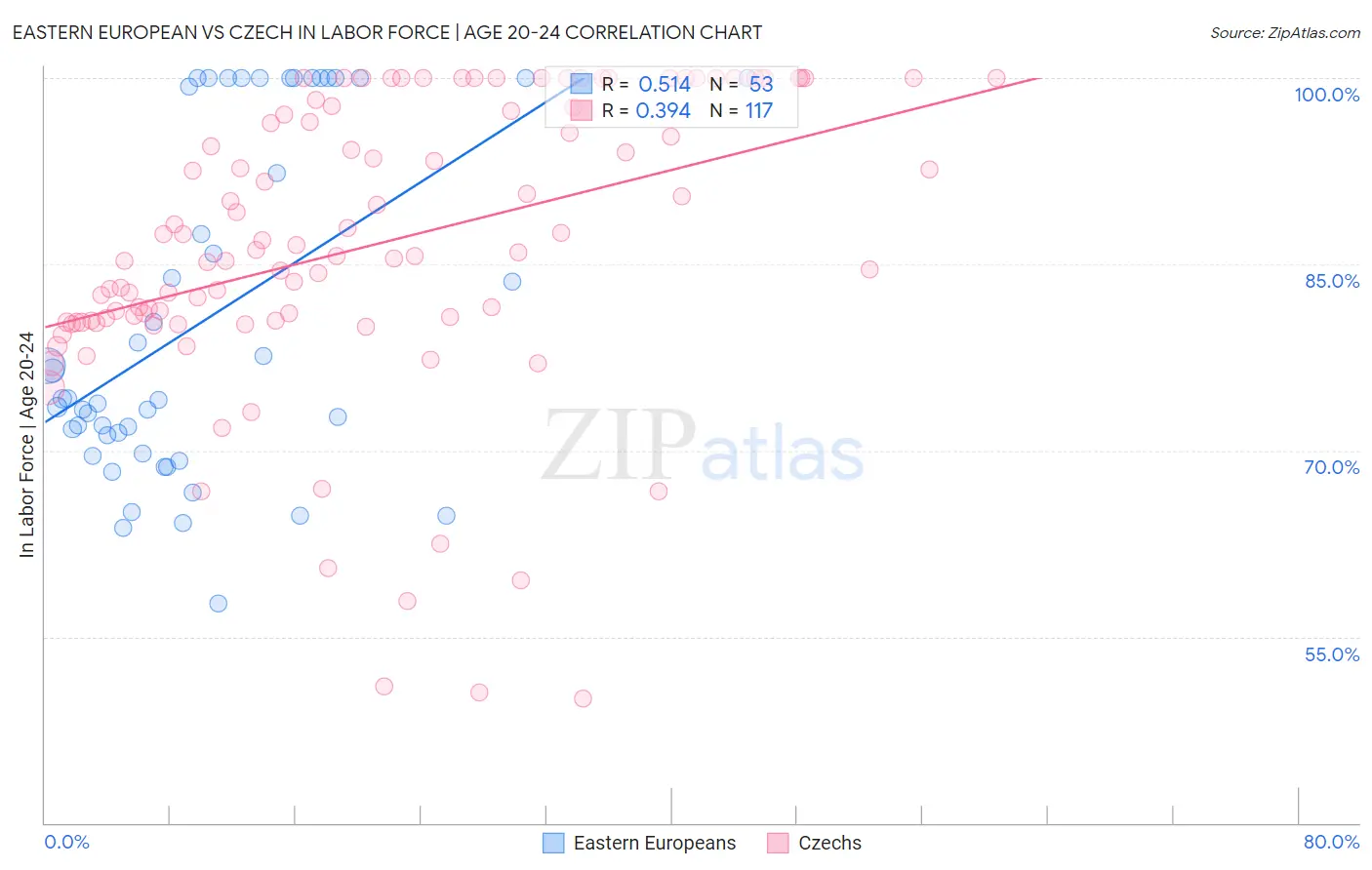 Eastern European vs Czech In Labor Force | Age 20-24