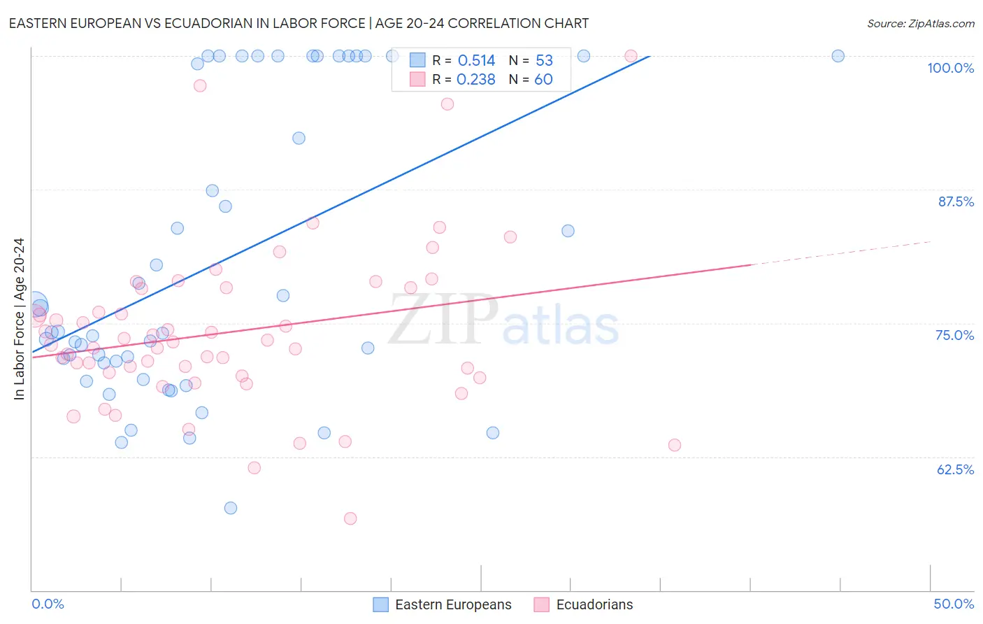 Eastern European vs Ecuadorian In Labor Force | Age 20-24