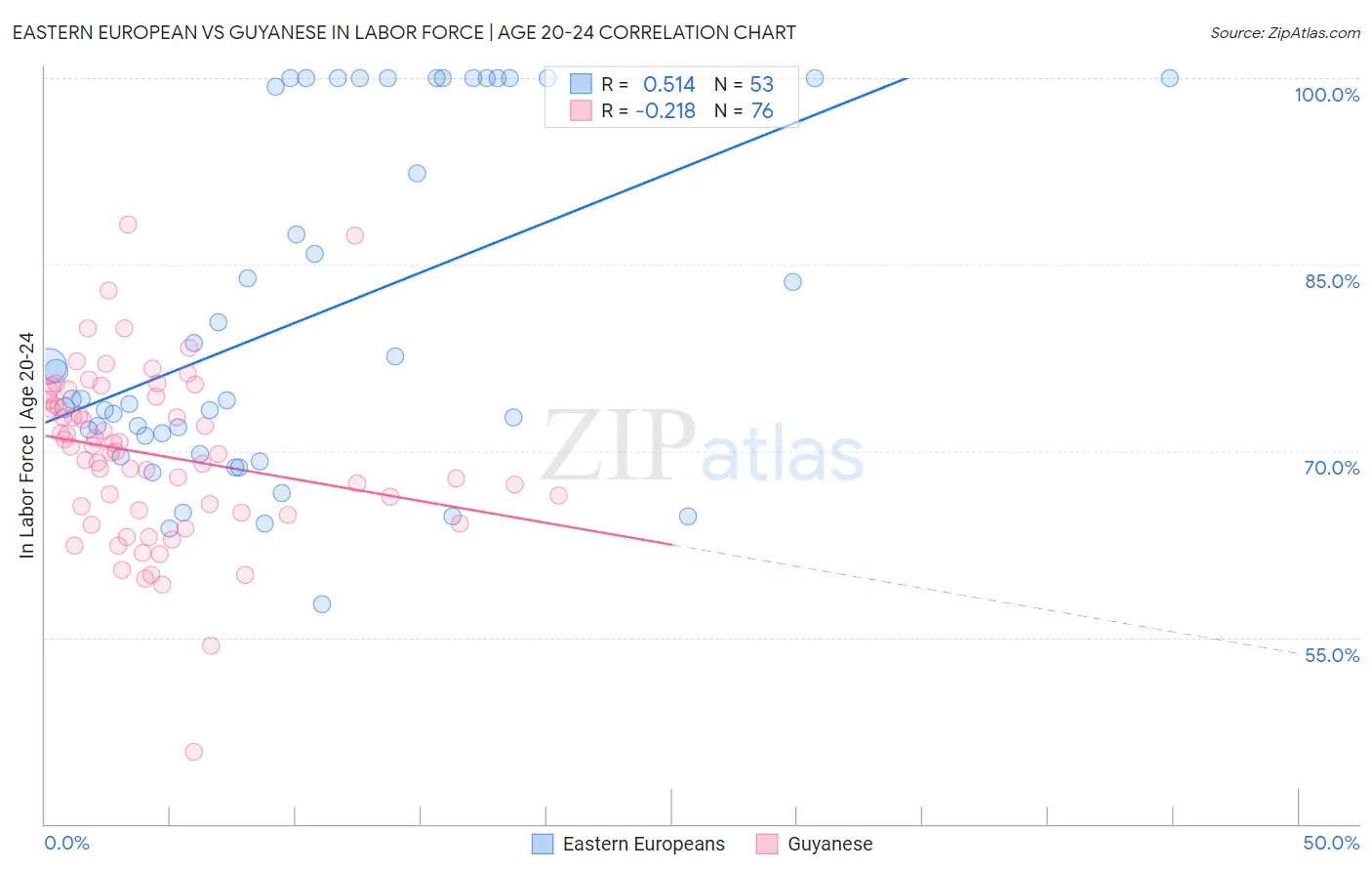 Eastern European vs Guyanese In Labor Force | Age 20-24