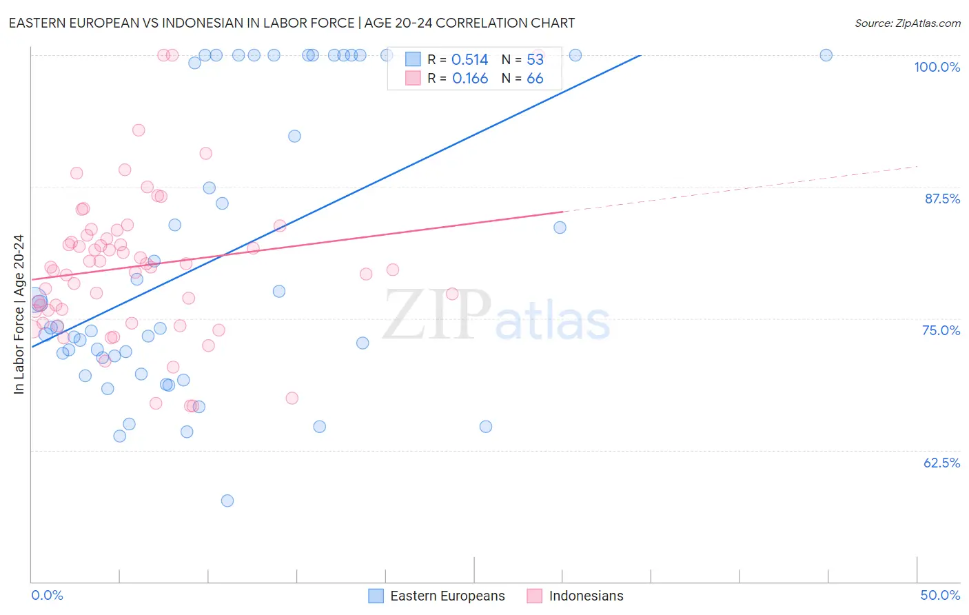 Eastern European vs Indonesian In Labor Force | Age 20-24